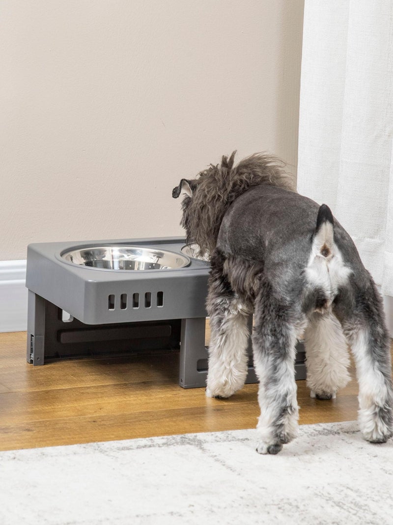 Gamelle double chien surélevée pliable hauteur réglable gris Gris - Kiabi