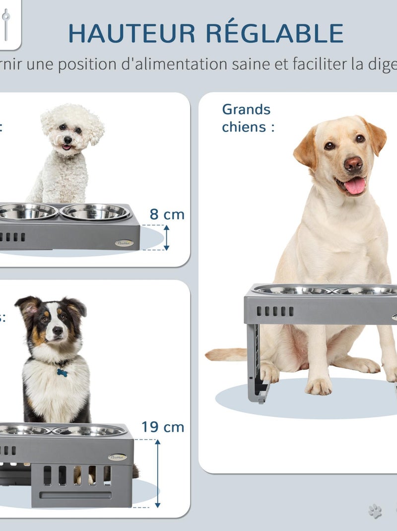 Gamelle double chien surélevée pliable hauteur réglable gris Gris - Kiabi