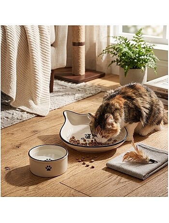 Gamelle duo de chat en céramique