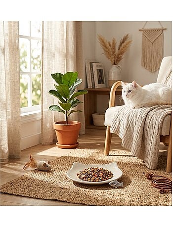 Gamelle plat en céramique pour chat anti-stress filou