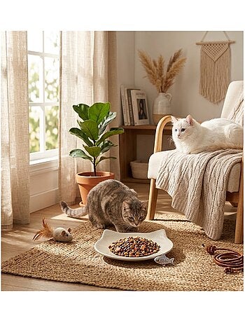 Gamelle plat en céramique pour chat anti-stress filou