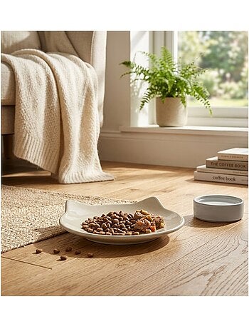 Gamelle plat en céramique pour chat anti-stress filou