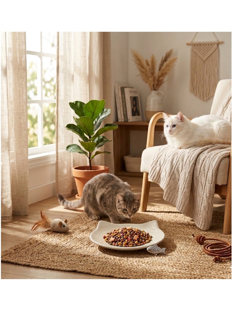 Gamelle plat en céramique pour chat anti-stress filou Beige/Vert - Kiabi