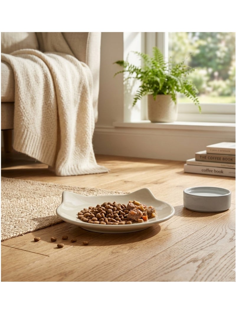 Gamelle plat en céramique pour chat anti-stress filou Beige/Vert - Kiabi