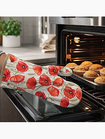 Gant de cuisine fleuri coquelicots en coton 18 × 30 cm