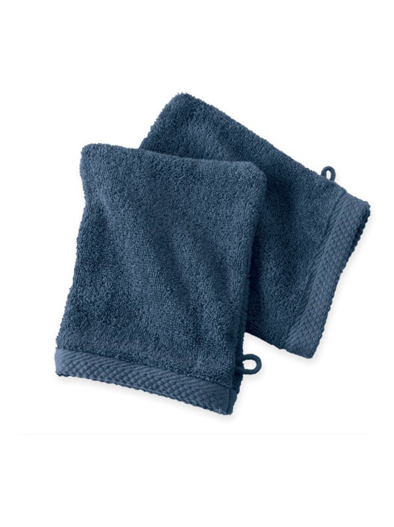 Gant de toilette - Coton Pur - 100% Coton peigné longues fibres Bleu denim - Kiabi