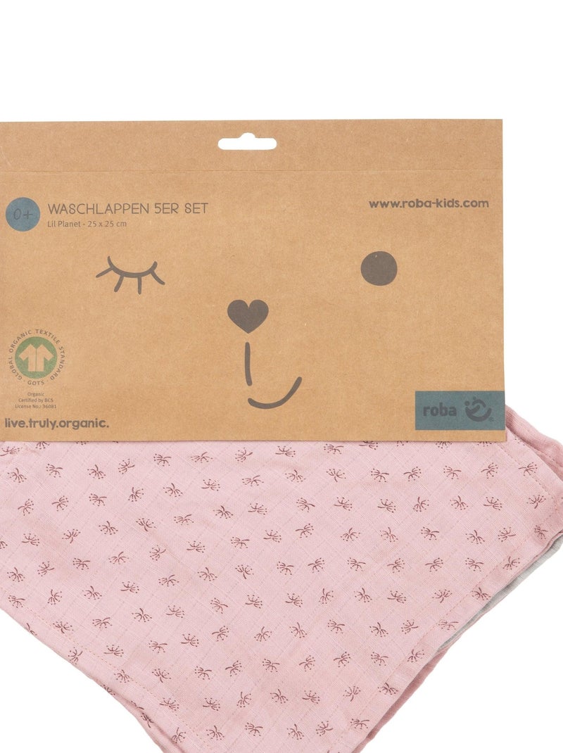 Gant de toilette en coton Bio Oekotex - Lot de 5 - ROBA 'Lil Planet' Gris Rose - Kiabi