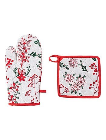 Gant et manique baies de Noël coton