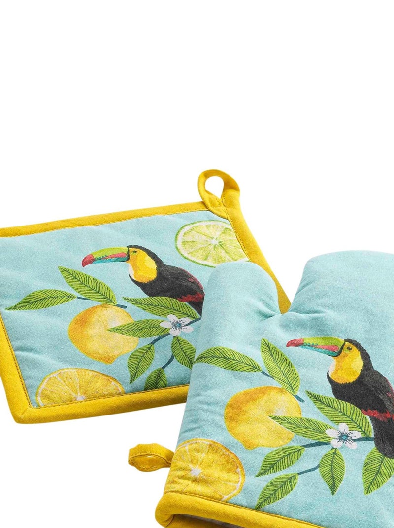 Gant et manique de cuisine 18 x 28 cm Citrons Bleu Jaune - Kiabi