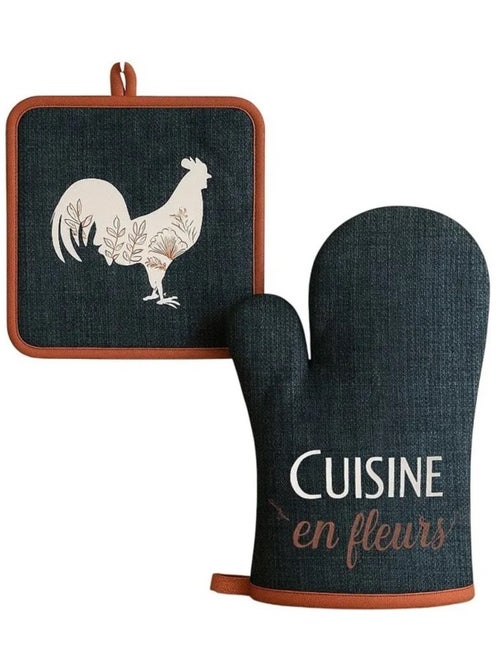 Gant et manique de cuisine Coq et fleurs - Kiabi