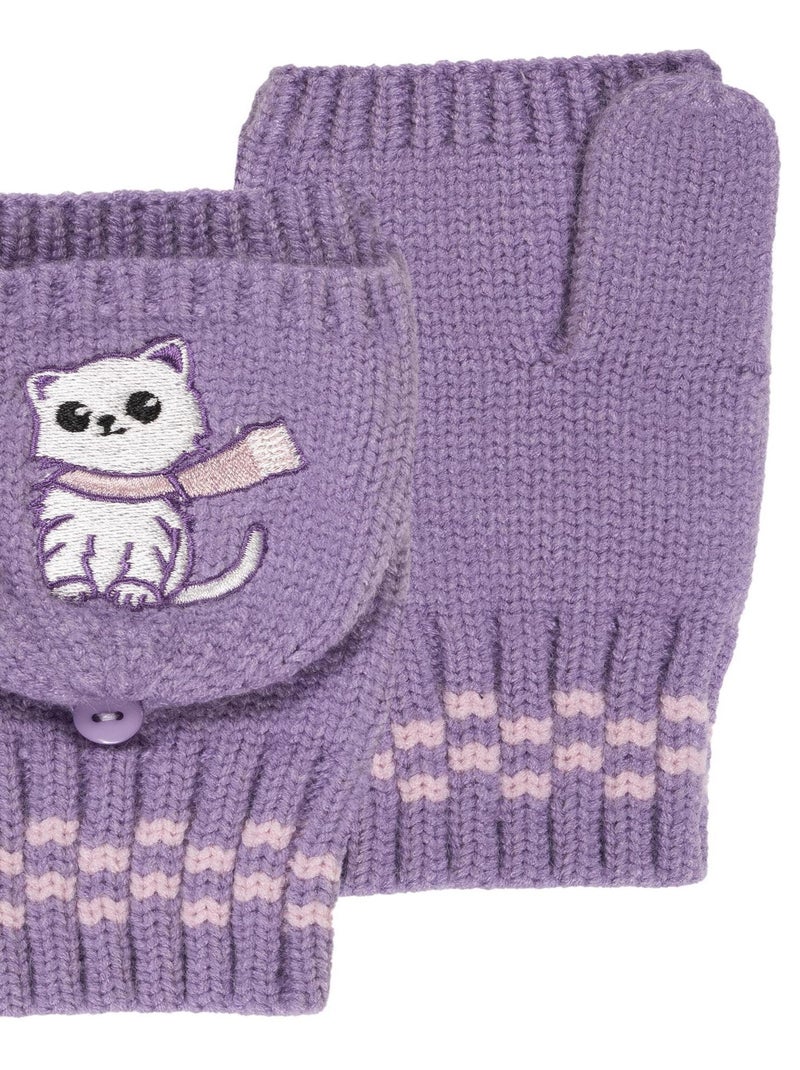 Gants avec broderie chaton Bleu lavande - Kiabi
