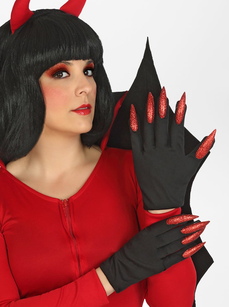 Gants avec ongles fantaisie - Déguisement noir/rouge - Kiabi