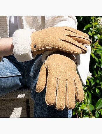 Gants chauds et doux, en cuir de mouton retourné, et intérieur femme isotoner