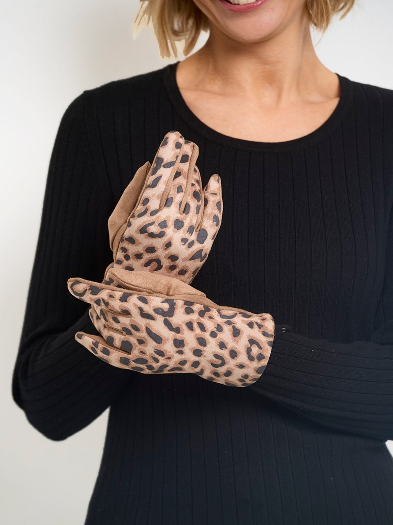 Gants chauds imprimé léopard et uni - AFIBEL Camel - Kiabi