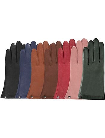 Gants cuir d'agneau - doublés soie femme isotoner
