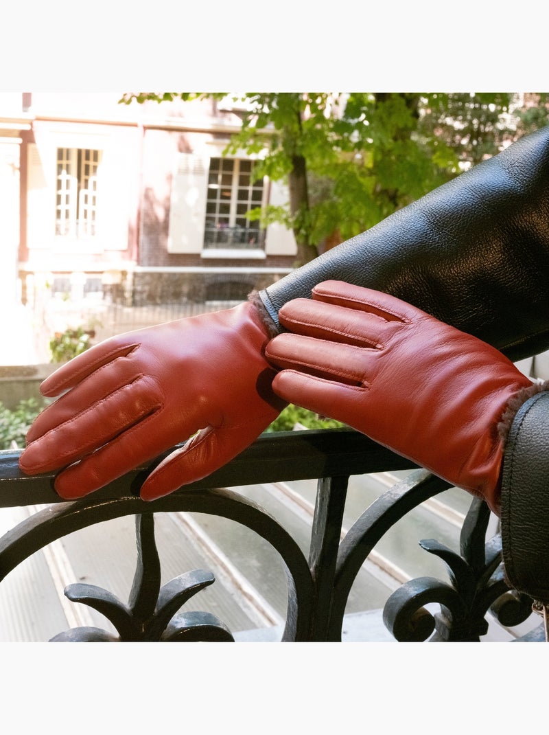 Gants cuir d'agneau - doublés soie femme isotoner Orange mandarine - Kiabi