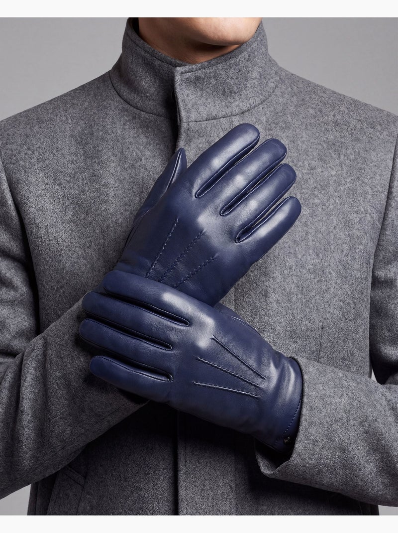 Gants cuir d'agneau - doublés soie homme Bleu marine - Kiabi