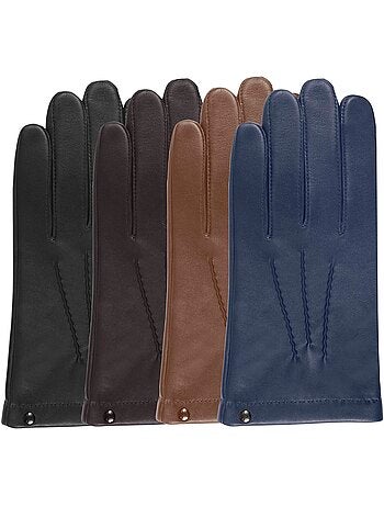 Gants cuir d'agneau - doublés soie homme isotoner