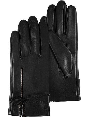 Gants cuir d'agneau avec nœud plat - doublés soie femme isotoner
