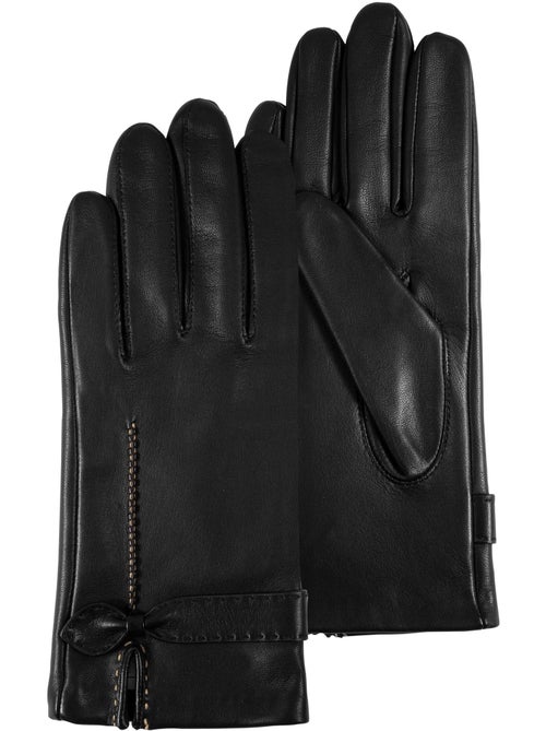 Gants cuir d'agneau avec nœud plat - doublés soie femme isotoner - Kiabi