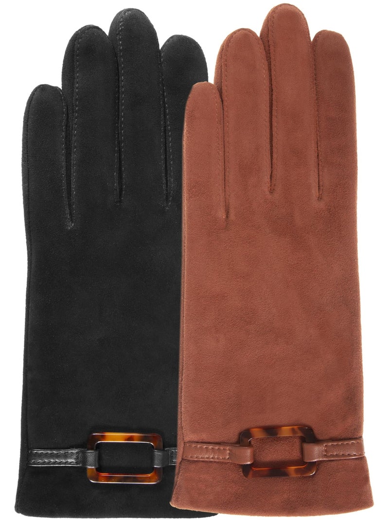 Gants cuir de chèvre velours - doublés soie femme isotoner Noir - Kiabi