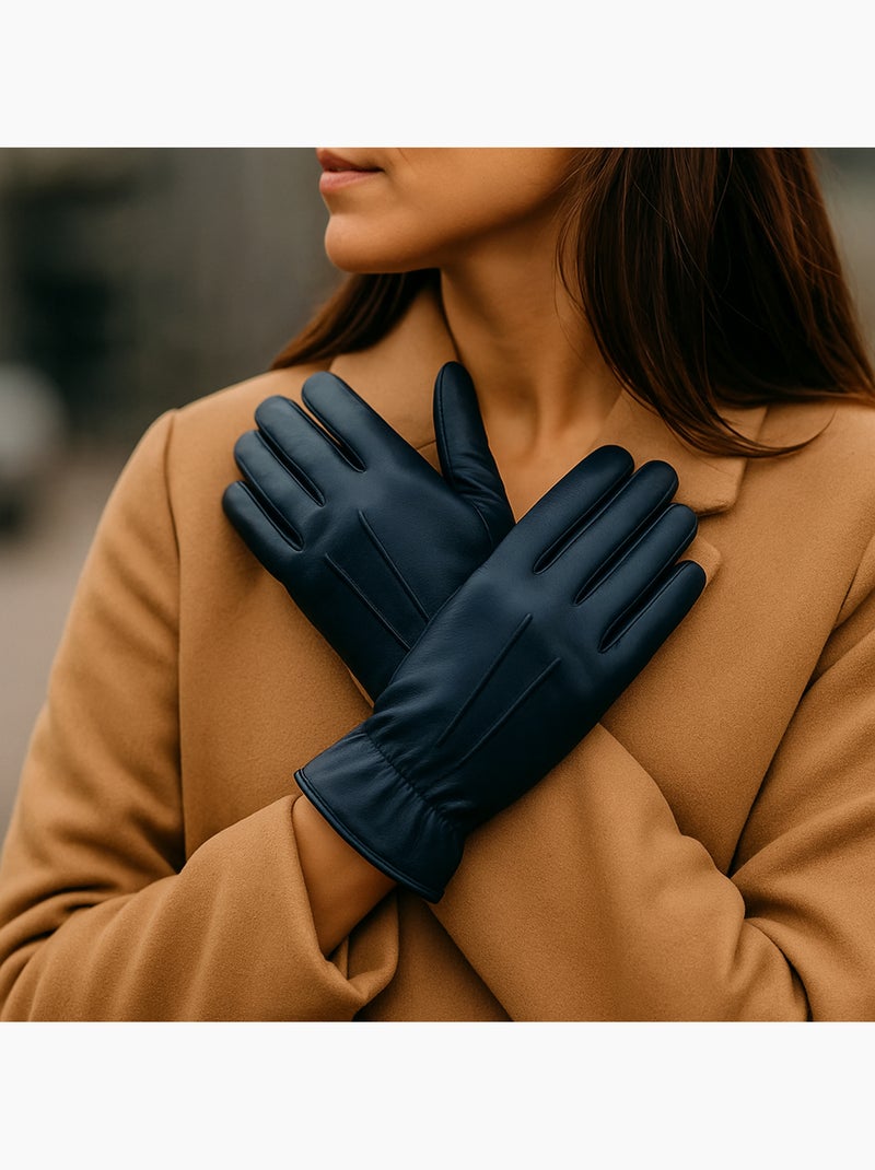 Gants cuir MONICA Bleu marine - Kiabi