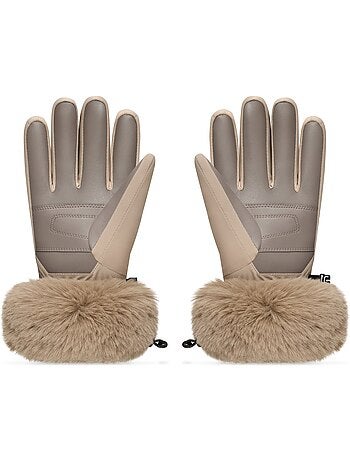 Gants de ski rétro en fausse fourrure homme et femme langlauf camel