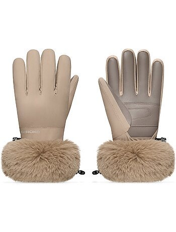 Gants de ski rétro en fausse fourrure homme et femme langlauf camel