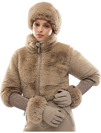 Gants de ski rétro en fausse fourrure homme et femme langlauf camel