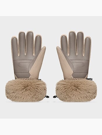 Gants de ski rétro en fausse fourrure homme et femme langlauf camel