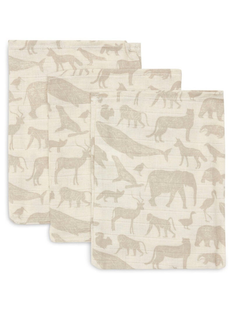 Gants de toilette en gaze de coton Animaux (3 pcs) Beige - Kiabi