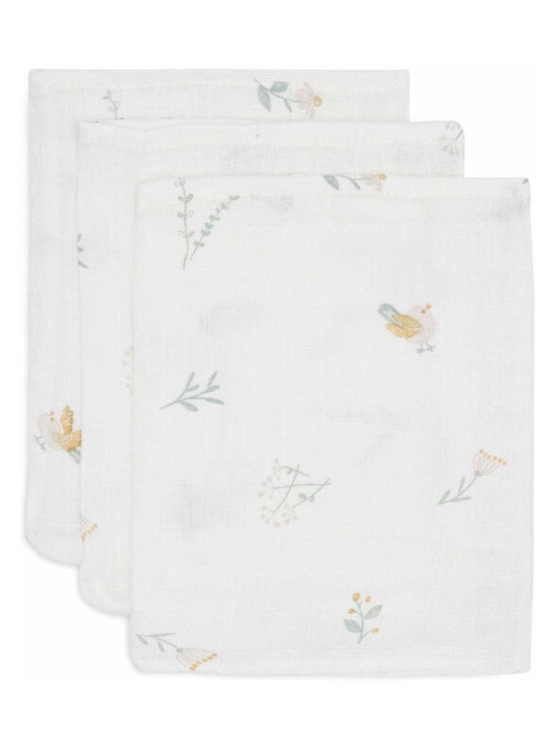 Gants de toilette Lovely Birds en gaze de coton (3 pcs) Blanc - Kiabi