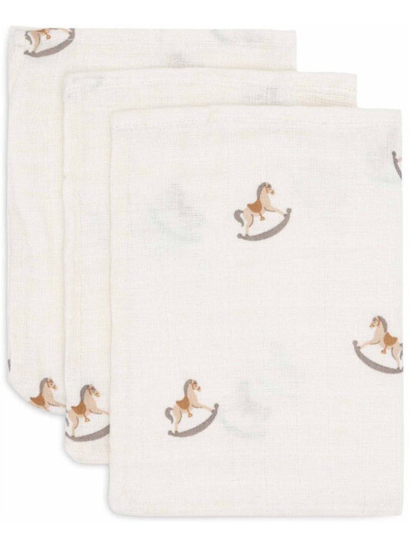 Gants de toilette Nostalgic en gaze de coton (3 pcs) Beige - Kiabi