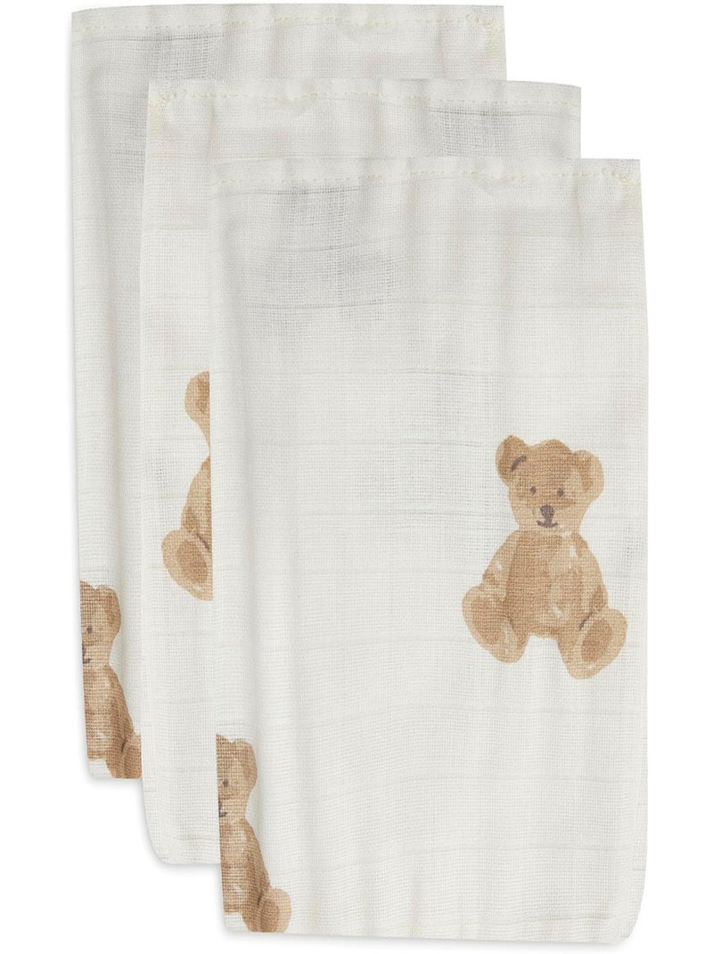 Gants de toilette Teddy Bear en gaze de coton (3 pcs) Jollein Beige - Kiabi
