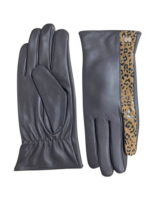 Gants en cuir avec bande léopard contrastante
 'Deeluxe' - Kiabi