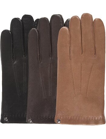 Gants en cuir d'agneau pleine fleur, doublés cachemire et soie homme isotoner