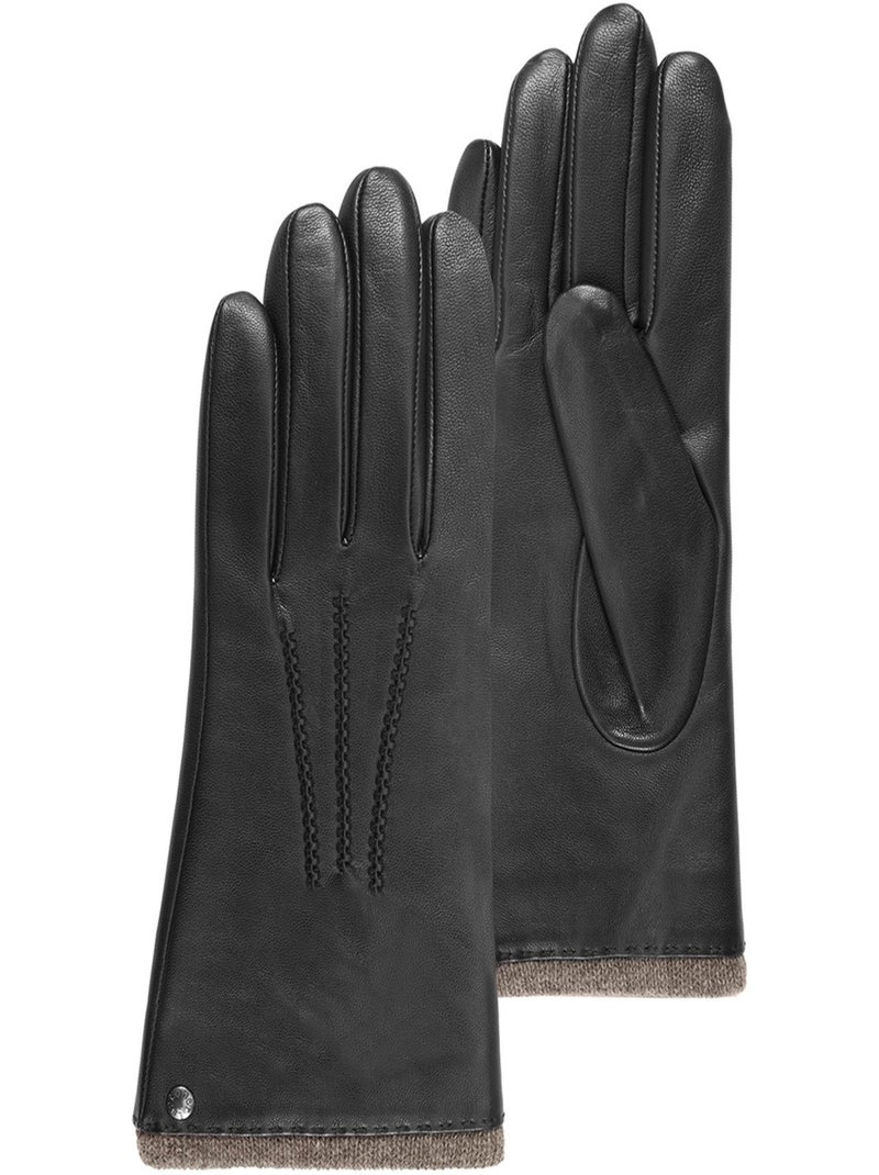 Gants en cuir d'agneau pleine fleur, doublés cachemire femme isotoner Noir - Kiabi