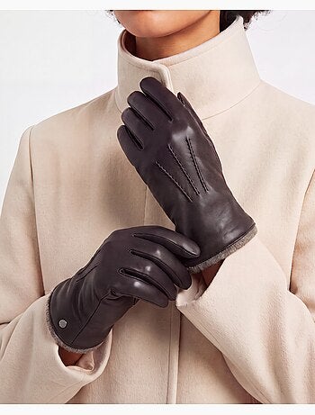 Gants en cuir d'agneau pleine fleur, doublés cachemire femme