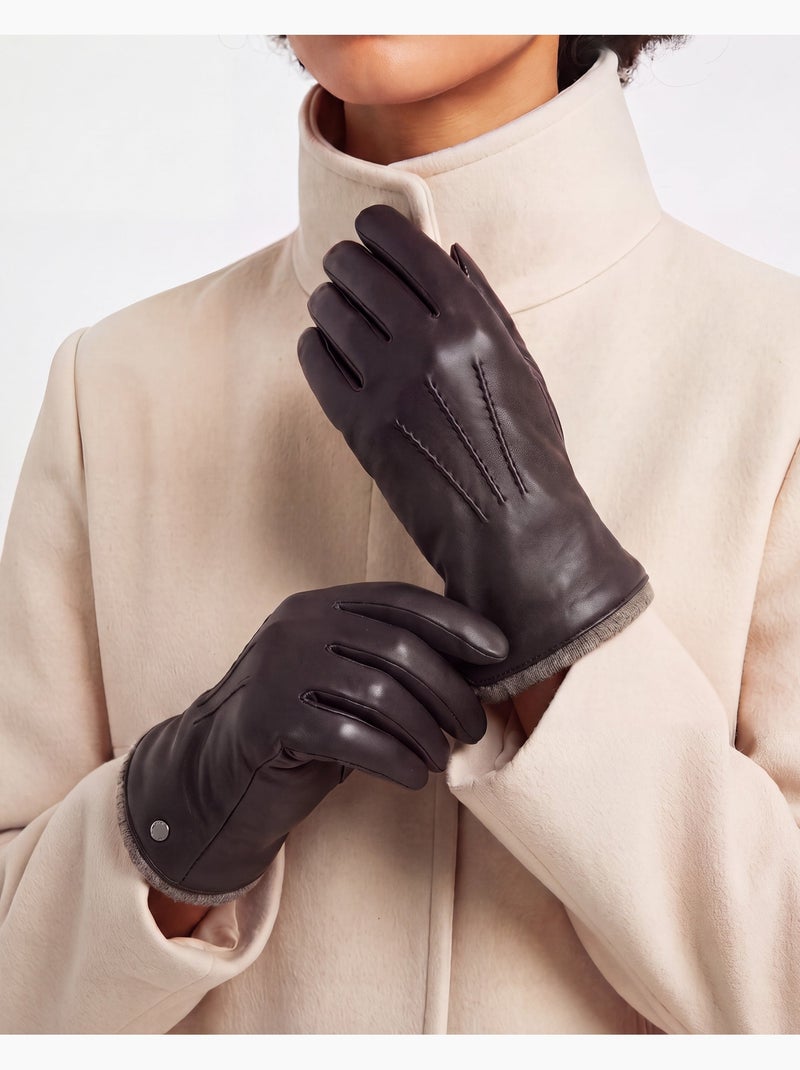 Gants en cuir d'agneau pleine fleur, doublés cachemire femme Noir - Kiabi