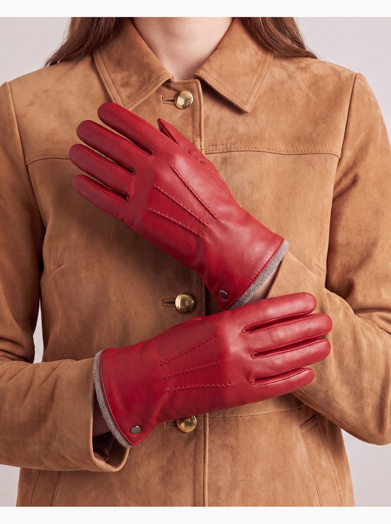Gants en cuir d'agneau pleine fleur, doublés cachemire femme Rouge cerise - Kiabi