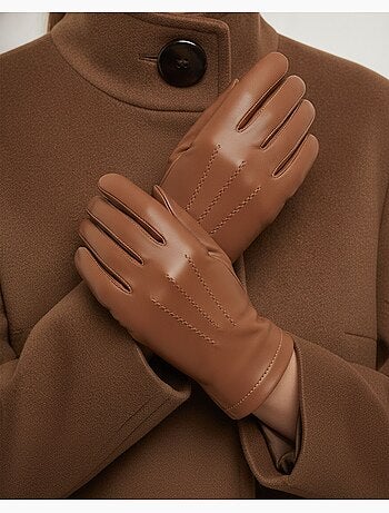 Gants en cuir d'agneau pleine fleur, doublés soie, tendance et modernes femme