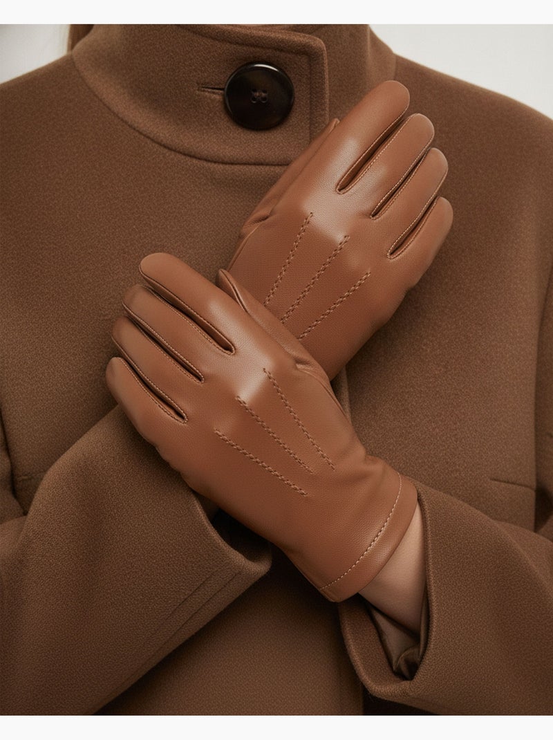 Gants en cuir d'agneau pleine fleur, doublés soie, tendance et modernes femme Cognac - Kiabi