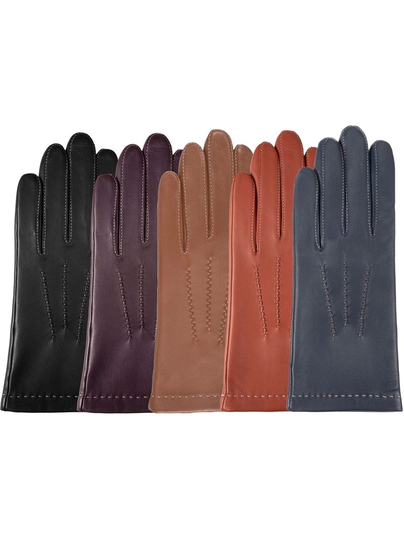 Gants en cuir d'agneau pleine fleur, doublés soie, tendance et modernes femme isotoner Bleu denim - Kiabi