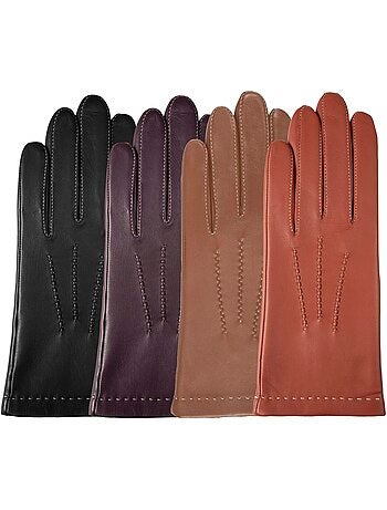 Gants en cuir d'agneau pleine fleur, doublés soie, tendance et modernes femme isotoner