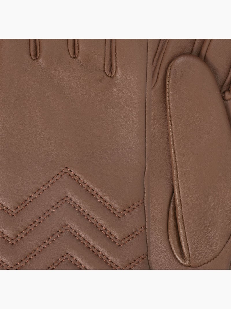 Gants en cuir d'agneau pleine fleur, doublés soie, tendance et modernes femme isotoner Cognac - Kiabi