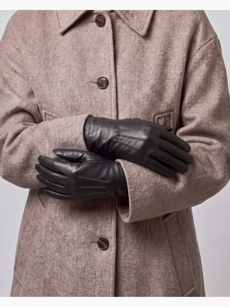 Gants en cuir d'agneau pleine fleur, doublés soie, tendance et modernes femme Noir - Kiabi