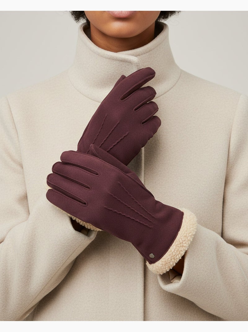 Gants en cuir de chèvre velours, doublés en imitation fourrure femme Bordeaux - Kiabi