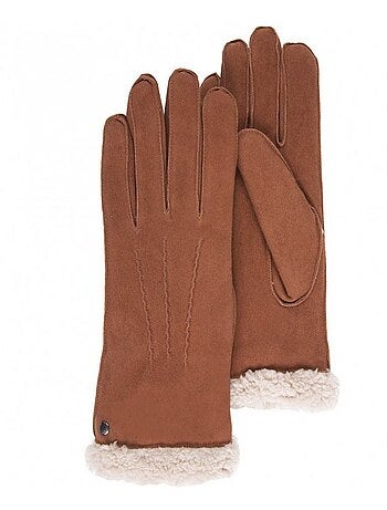 Gants en cuir de chèvre velours, doublés en imitation fourrure femme