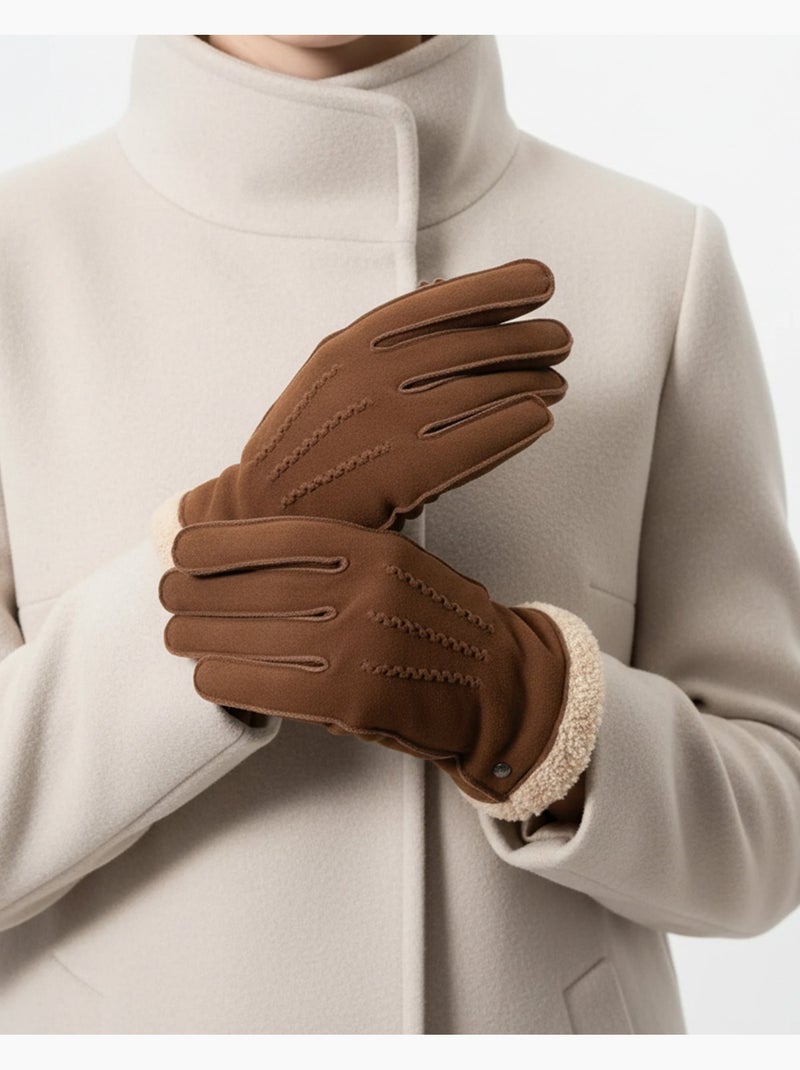 Gants en cuir de chèvre velours, doublés en imitation fourrure femme Cognac - Kiabi