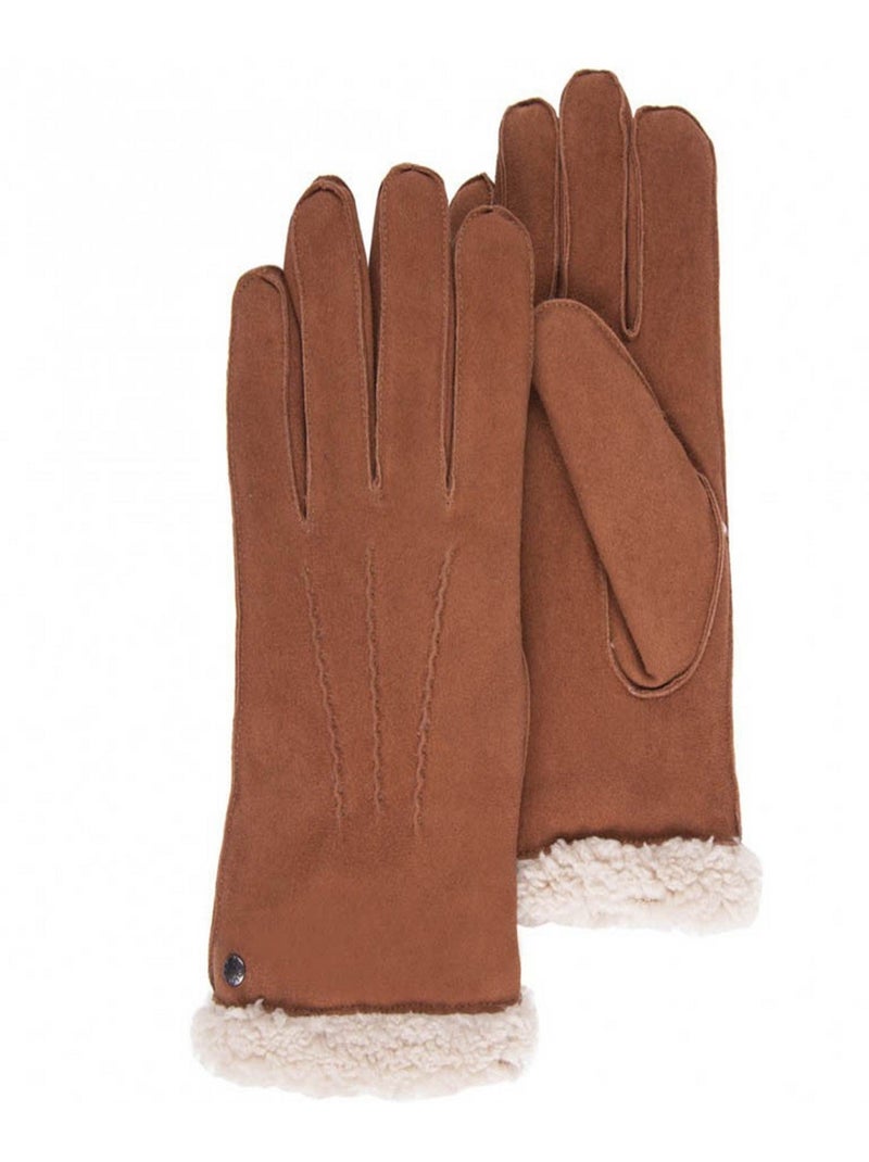 Gants en cuir de chèvre velours, doublés en imitation fourrure femme Cognac - Kiabi